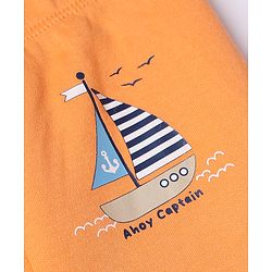 Babyhug 100% Cotton Knit Striped Nautical & Beach Theme Printed Bootie Leggings Pack Of 3 - Orange Yellow & White
