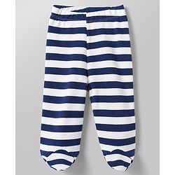 Babyhug 100% Cotton Knit Full Length Striped Bootie Leggings With Bear Print Pack of 3 - Blue, White & Black
