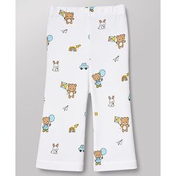Babyhug 100% Cotton Knit Full Length Striped Bootie Leggings With Bear Print Pack of 3 - Blue, White & Black