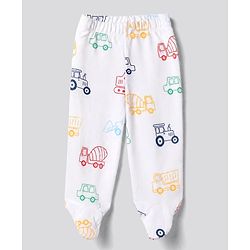 Babyhug 100% Cotton Knit Full Length Striped Bootie Leggings with Vehicle Print Pack of 3 - Yellow Red White