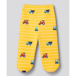 Babyhug 100% Cotton Knit Full Length Striped Bootie Leggings with Vehicle Print Pack of 3 - Yellow Red White