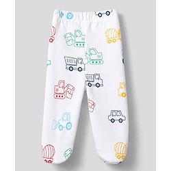 Babyhug 100% Cotton Knit Full Length Striped Bootie Leggings with Vehicle Print Pack of 3 - Yellow Red White