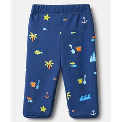 Babyhug Cotton Knit Striped Bootie Leggings With Boat Print Pack of 3 - Navy Blue, Limegreen & Light Blue