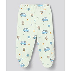 Babyhug 100% Cotton Knit Striped & Bear Printed Bootie Leggings Pack Of 3 - Light Blue White & Orange