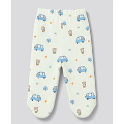 Babyhug 100% Cotton Knit Striped & Bear Printed Bootie Leggings Pack Of 3 - Light Blue White & Orange