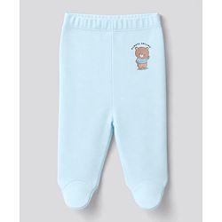 Babyhug 100% Cotton Knit Striped & Bear Printed Bootie Leggings Pack Of 3 - Light Blue White & Orange