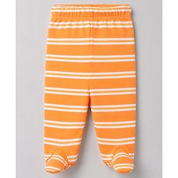 Babyhug 100% Cotton Knit Full Length Striped Bootie Leggings With Animal Print Pack of 3 - Orange