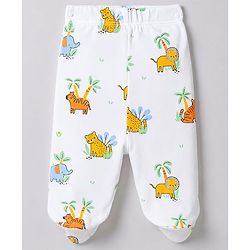 Babyhug 100% Cotton Knit Full Length Striped Bootie Leggings With Animal Print Pack of 3 - Orange