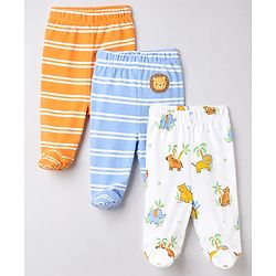 Babyhug 100% Cotton Knit Full Length Striped Bootie Leggings With Animal Print Pack of 3 - Orange
