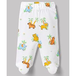 Babyhug 100% Cotton Knit Full Length Striped Bootie Leggings With Animal Print Pack of 3 - Orange