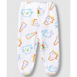 Babyhug 100% Cotton Knit Bootie Leggings with Animal , Star & Text Print Pack of 3 - White , Green & Violet