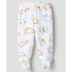 Babyhug 100% Cotton Knit Bootie Leggings with Animal , Star & Text Print Pack of 3 - White , Green & Violet