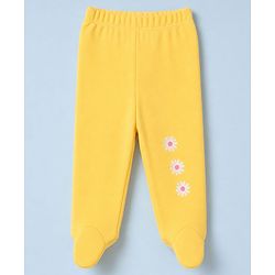 Babyhug 100% Cotton Knit Full Length Hearts & Floral Printed Bootie Leggings Pack Of 3 - Pink Navy Blue & Yellow