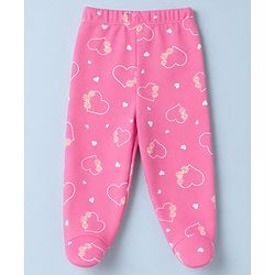 Babyhug 100% Cotton Knit Full Length Hearts & Floral Printed Bootie Leggings Pack Of 3 - Pink Navy Blue & Yellow
