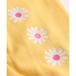 Babyhug 100% Cotton Knit Full Length Hearts & Floral Printed Bootie Leggings Pack Of 3 - Pink Navy Blue & Yellow