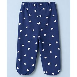 Babyhug 100% Cotton Knit Full Length Hearts & Floral Printed Bootie Leggings Pack Of 3 - Pink Navy Blue & Yellow