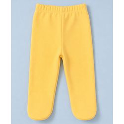 Babyhug 100% Cotton Knit Full Length Hearts & Floral Printed Bootie Leggings Pack Of 3 - Pink Navy Blue & Yellow