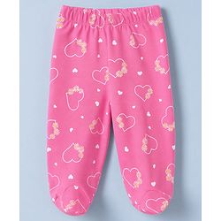 Babyhug 100% Cotton Knit Full Length Hearts & Floral Printed Bootie Leggings Pack Of 3 - Pink Navy Blue & Yellow