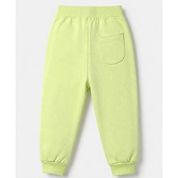 Babyhug Cotton Looper Knit Jogger Fit Full Length Track Pant with Flower Patch in Lime Green