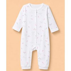 Babyhug Interlock Knit 100% Cotton Full Sleeves With Floral & Polka Dot Print Rompers Pack of 2 - White & Purple