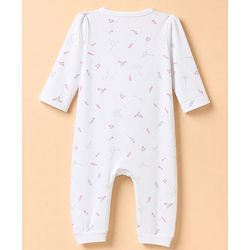 Babyhug Interlock Knit 100% Cotton Full Sleeves With Floral & Polka Dot Print Rompers Pack of 2 - White & Purple