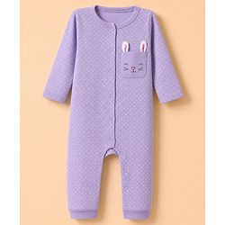 Babyhug Interlock Knit 100% Cotton Full Sleeves With Floral & Polka Dot Print Rompers Pack of 2 - White & Purple