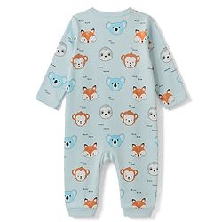 Babyhug 100% Cotton Interlock Knit Full Sleeves Striped Rompers With Animal Print Pack of 2 - Peach & Blue