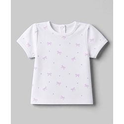 Babyhug 100% Cotton Interlock Knit Half Sleeves Onesies With Inner Tee & Bow Print - Lilac
