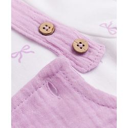 Babyhug 100% Cotton Interlock Knit Half Sleeves Onesies With Inner Tee & Bow Print - Lilac