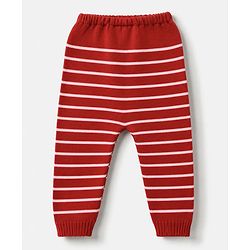 Babyhug Knit Full Length Striped Print Fleece and Woollen Bottomwear - Rust Orange