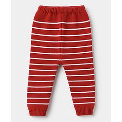Babyhug Knit Full Length Striped Print Fleece and Woollen Bottomwear - Rust Orange