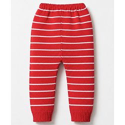 Babyhug Knit Full Length Striped Fleece & Woollen Pant-Red