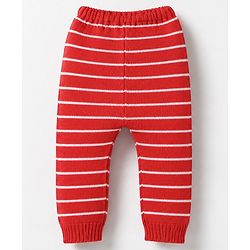 Babyhug Knit Full Length Striped Fleece & Woollen Pant-Red