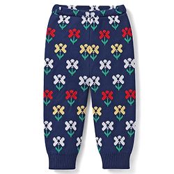 Babyhug Knit Fleece & Woollen Bottomwear With Floral Design - Navy Blue