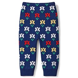 Babyhug Knit Fleece & Woollen Bottomwear With Floral Design - Navy Blue