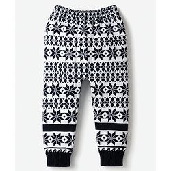 Babyhug Knit Full Length Printed Fleece & Woollen Bottomwear - Navy Blue