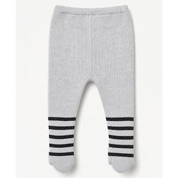 Babyhug Knit Full Length Striped Fleece & Woollen Bottomwear - Grey