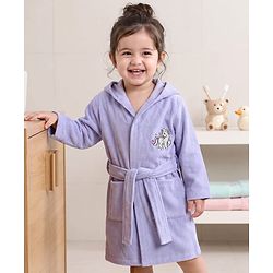 Babyhug Knit Full Sleeves Front Open Bathrobe With Unicorn Embroidery - Lavender