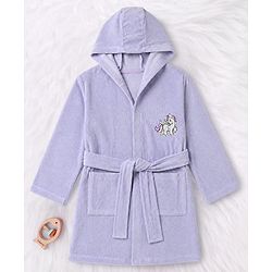 Babyhug Knit Full Sleeves Front Open Bathrobe With Unicorn Embroidery - Lavender