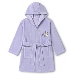 Babyhug Knit Full Sleeves Front Open Bathrobe With Unicorn Embroidery - Lavender