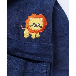Babyhug Knit Full Sleeves Front Open Bath Robe With Lion Embroidery - Navy