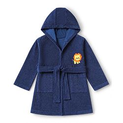 Babyhug Knit Full Sleeves Front Open Bath Robe With Lion Embroidery - Navy