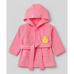 Babyhug Knit Full Sleeves Front Open Hooded Bathrobe With Duck Patch - Pink