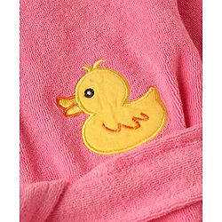 Babyhug Knit Full Sleeves Front Open Hooded Bathrobe With Duck Patch - Pink