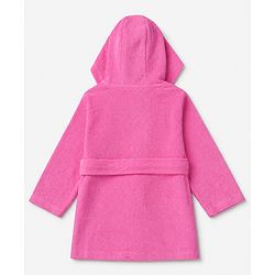 Babyhug Knit Full Sleeves Front Open Hooded Bathrobe With Duck Patch - Pink
