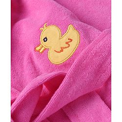 Babyhug Knit Full Sleeves Front Open Hooded Bathrobe With Duck Patch - Pink
