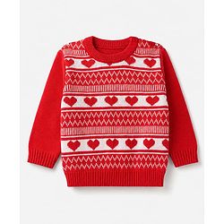 Babyhug Knit Full Sleeves Set with Heart design - Red