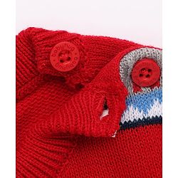 Babyhug Knit Full Sleeves Sweater Set with Truck Design - Red
