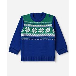 Babyhug Knit Full Sleeves Sweater Set with Floral Design - Blue