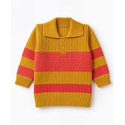 Babyhug Knit Full Sleeves Striped Sweater Set -Mustard